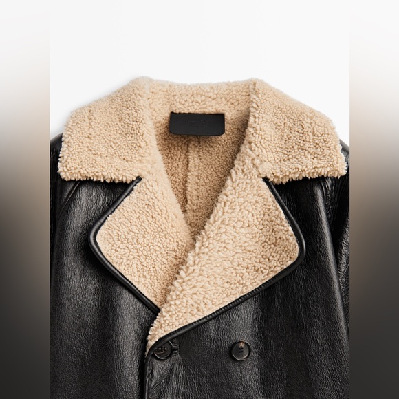 Massimo Dutti moulton genuine leather shearling sherpa aviator coat jacket - Picture 9 of 15